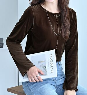 alotta（アロッタ）の「フロッキーベロアTシャツ（カットソー）」｜ブラウン