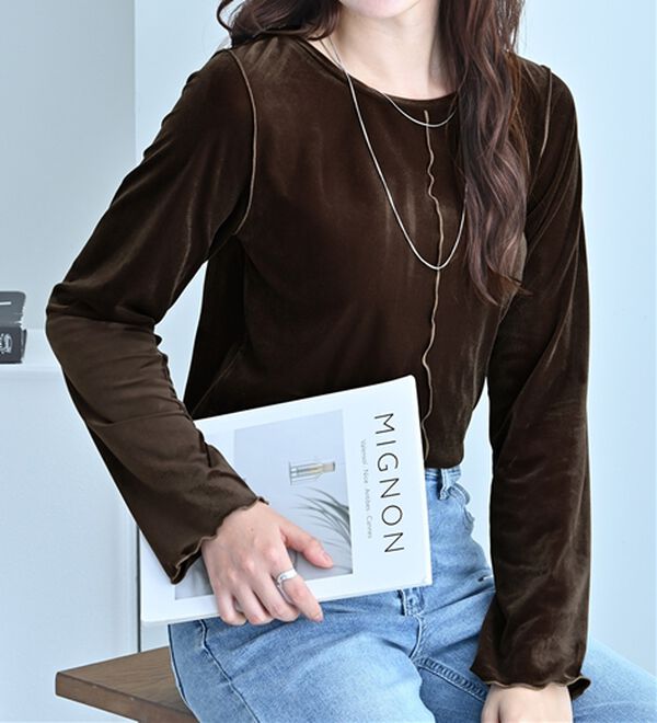 alotta（アロッタ）の「フロッキーベロアTシャツ（カットソー）」｜ブラウン