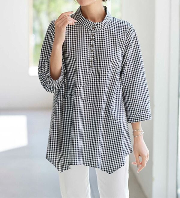 BELLUNA（ベルーナ）の「綿１００％スラブ素材スタンド衿切替ブラウス（ブラウス）」｜詳細画像