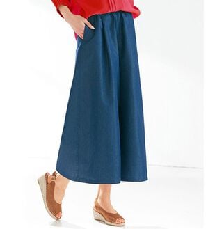 LAVIENNE（ラヴィエンヌ）の「うすかるデニムワイドパンツ（ワイドパンツ・ガウチョ）」｜インディゴ