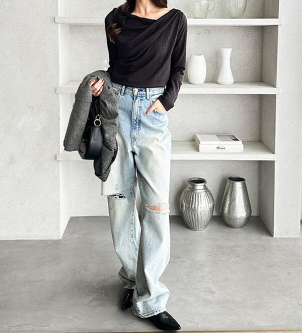 GeeRA（ジーラ）の「ジャガード素材ドレープカットソー（カットソー）」｜詳細画像