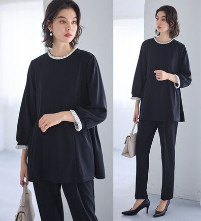 GeeRA（ジーラ）の「【２点セット】バイカラーフリル衿ブラウスセットアップ（その他スーツ）」