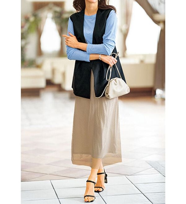 BELLUNA（ベルーナ）の「メッシュ素材ペンシルデザインスカート（ロングスカート）」｜詳細画像