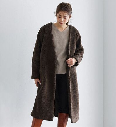 Pierrot（ピエロ）の「ノーカラーボアコート（ロングコート）」