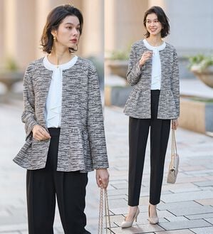 GeeRA（ジーラ）の「【２点セット】ニットツイードペプラムジャケットセットアップスーツ（パンツスーツ）」｜詳細画像