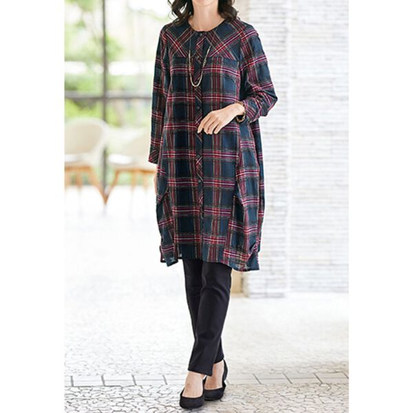 BELLUNA（ベルーナ）の「チェック柄ゆったりシャツチュニック（チュニック）」｜詳細画像