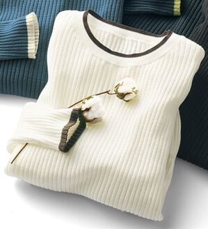 BELLUNA（ベルーナ）の「《ＨｕｇＲｅａｍコットン》配色リブセーター（ニット・セーター）」｜アイボリー系