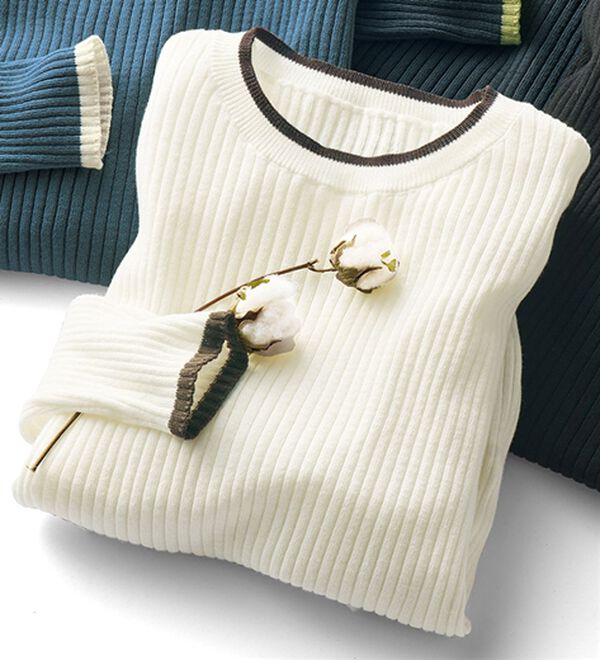 BELLUNA（ベルーナ）の「《ＨｕｇＲｅａｍコットン》配色リブセーター（ニット・セーター）」｜アイボリー系