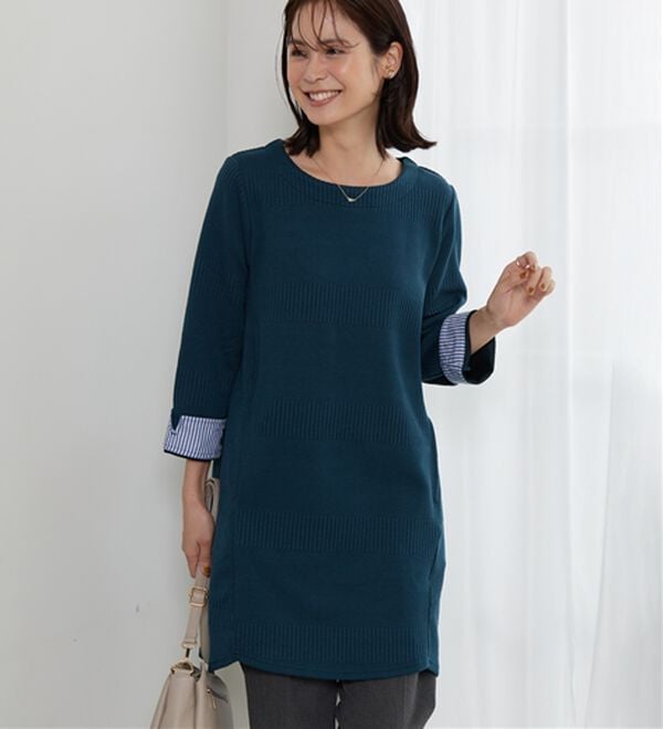 BELLUNA（ベルーナ）の「後ろボタンボーダージャカードワンピース（その他ワンピース）」｜詳細画像