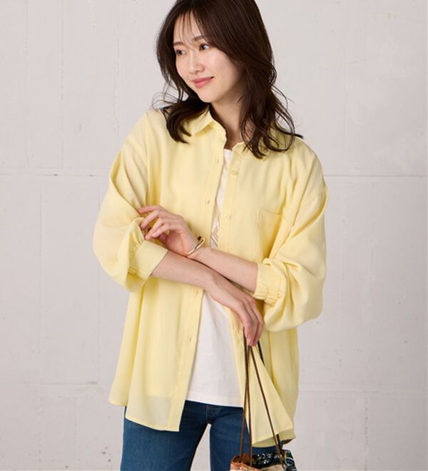 BELLUNA（ベルーナ）の「イージーケア！とろみ素材ビッグシャツ（シャツ）」｜イエロー