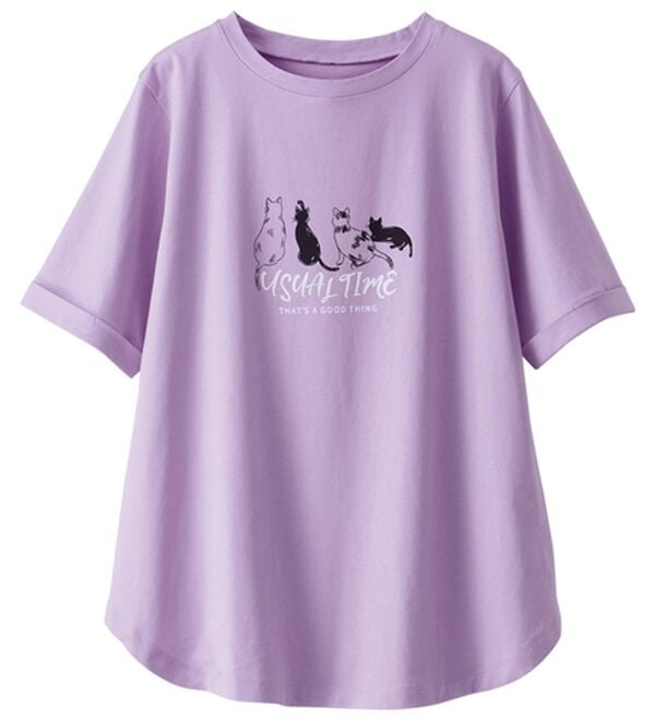 BELLUNA（ベルーナ）の「綿１００％着映えネコ柄プリントＴシャツ（Tシャツ）」｜詳細画像