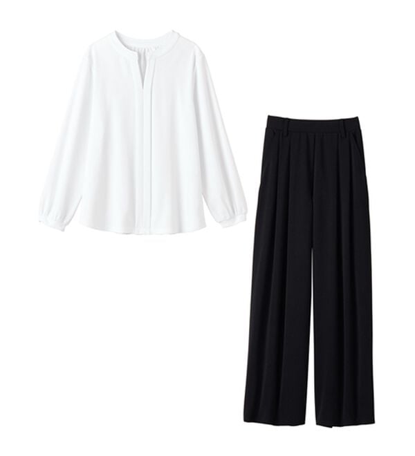 Viola e Viola（ヴィオラ エ ヴィオラ）の「【２点セット】楽ちん！スキッパーブラウスセットアップ（ブラウススーツ）」｜詳細画像