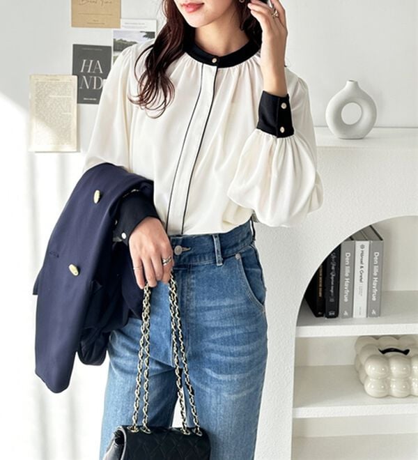 GeeRA（ジーラ）の「前後２ＷＡＹバイカラーブラウス（ブラウス）」｜詳細画像