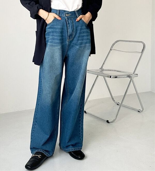 GeeRA（ジーラ）の「美脚見え！２ボタンウエストワイドデニムパンツ（フルレングスパンツ）」｜詳細画像