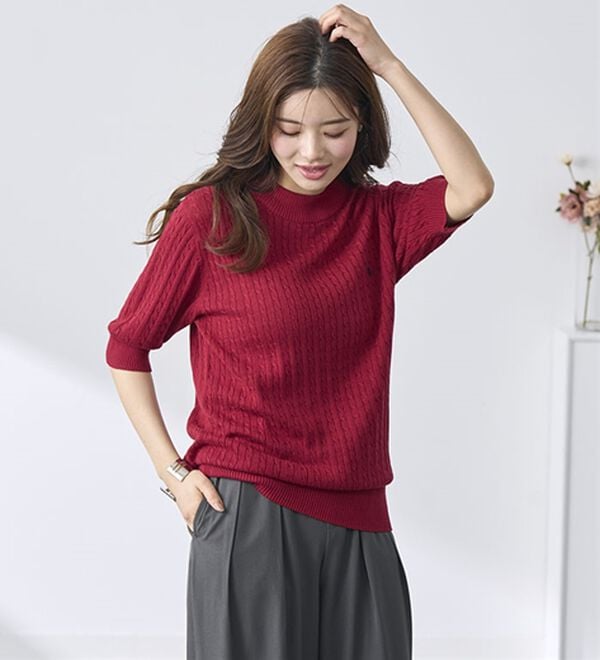 BELLUNA（ベルーナ）の「【ＰＯＬＯ　ＢＣＳ】ケーブル５分袖セーター（ニット・セーター）」｜詳細画像