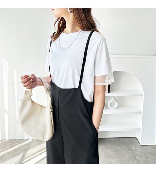 GeeRA（ジーラ）の「綿１００％袖シアー切替シルケットＴシャツ（Tシャツ）」｜詳細画像