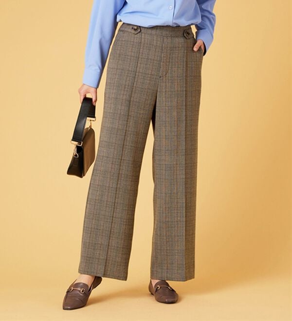 BELLUNA（ベルーナ）の「サマ見え（Ｗ）ストレッチ素材タブ使いワイドパンツ（ワイドパンツ・ガウチョ）」｜詳細画像