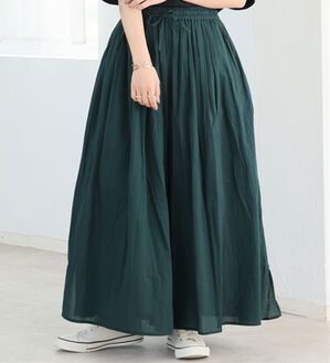 A HAPPY MARILYN（アハッピーマリリン）の「【Ｌ～６Ｌ】【２丈展開】【風通るプレミアム】綿・楊柳、ギャザーフレアスカンツ。（ワイドパンツ・ガウチョ）」｜フォレストグリーン