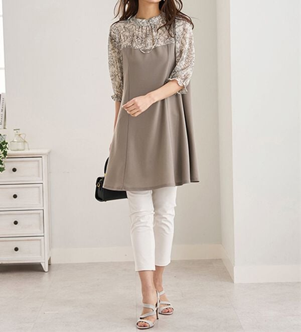 BELLUNA（ベルーナ）の「バックリボン使いプリント切替チュニック（その他ワンピース）」｜詳細画像