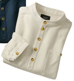 「ざっくり木綿のふんわり起毛シャツ（メンズシャツ）」｜ベージュ