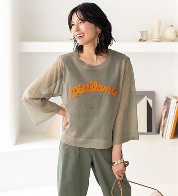 BELLUNA（ベルーナ）の「サガラ刺しゅうシアーニットプルオーバー（ニット・セーター）」｜詳細画像