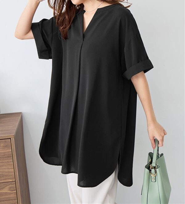 alotta（アロッタ）の「スキッパーとろみブラウスチュニック（ブラウス）」｜詳細画像