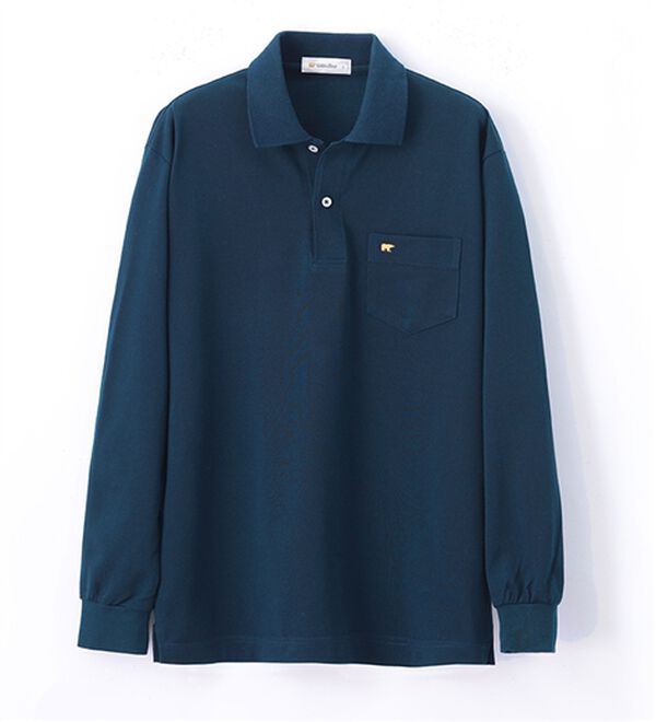 「＜ゴールデンベア＞上質国産ポロシャツ（長袖）（メンズポロシャツ）」｜ライトネイビー