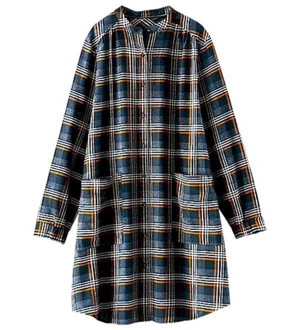 BELLUNA（ベルーナ）の「袖ゴム使いチェック柄シャツチュニック（チュニック）」｜詳細画像