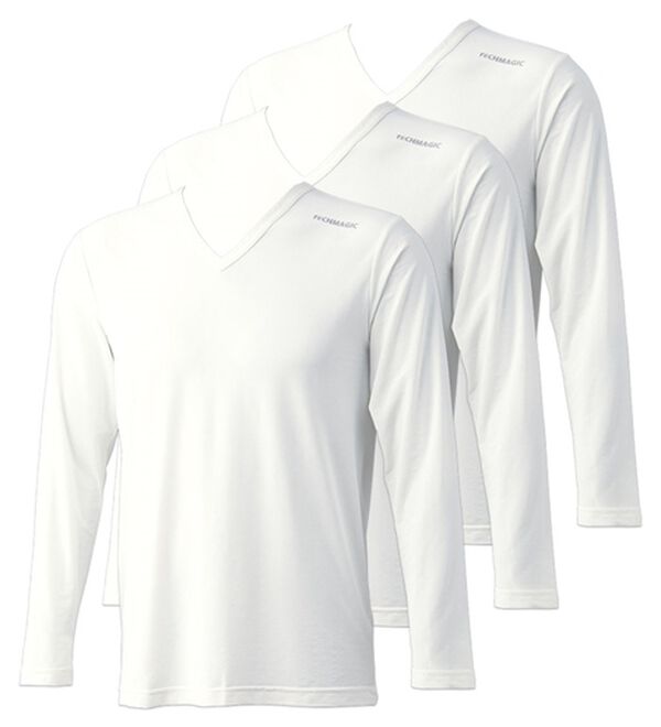 「【３枚組】テックマジック（Ｒ）魔法の冷感インナー（メンズ肌着・インナーウェア）」｜ホワイト 長袖V首