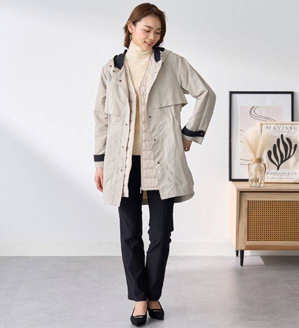 BELLUNA（ベルーナ）の「おしゃれの主役！蓄熱中わたベスト付配色コート（ハーフコート）」｜詳細画像