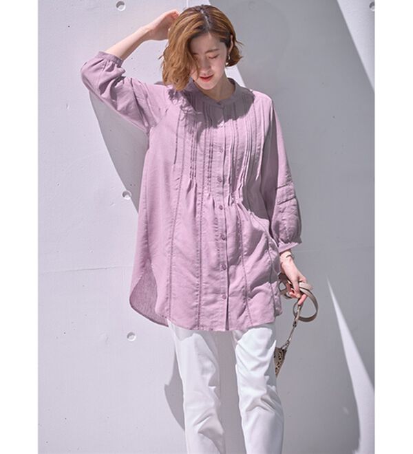 BELLUNA（ベルーナ）の「機能付リネン混ピンタック使いシャツチュニック（チュニック）」｜詳細画像