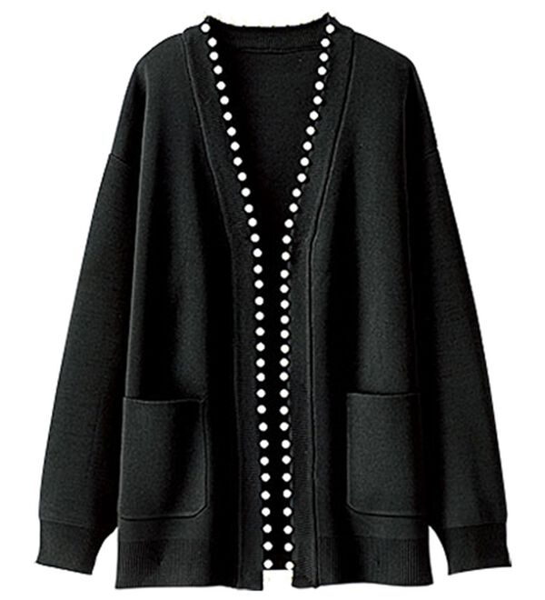 BELLUNA（ベルーナ）の「パール使いノーカラーカーディガン（ニットカーディガン）」｜詳細画像