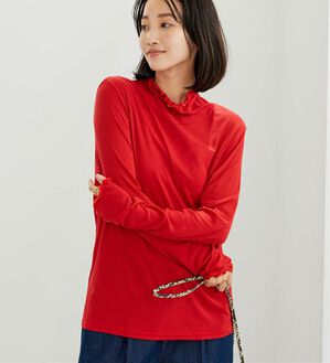BELLUNA（ベルーナ）の「シアーリブ素材メロー使いプルオーバー（カットソー）」｜レッド