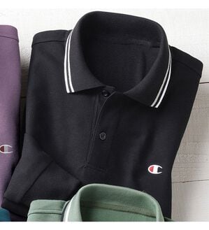 「＜チャンピオン＞鹿の子デザインポロシャツ（メンズポロシャツ）」｜ブラック