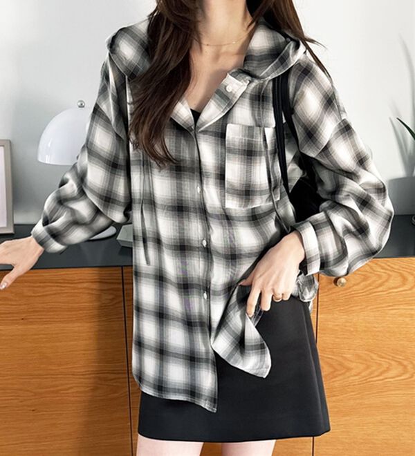 GeeRA（ジーラ）の「羽織にも◎フード付きオーバーサイズシャツ（シャツ）」｜詳細画像