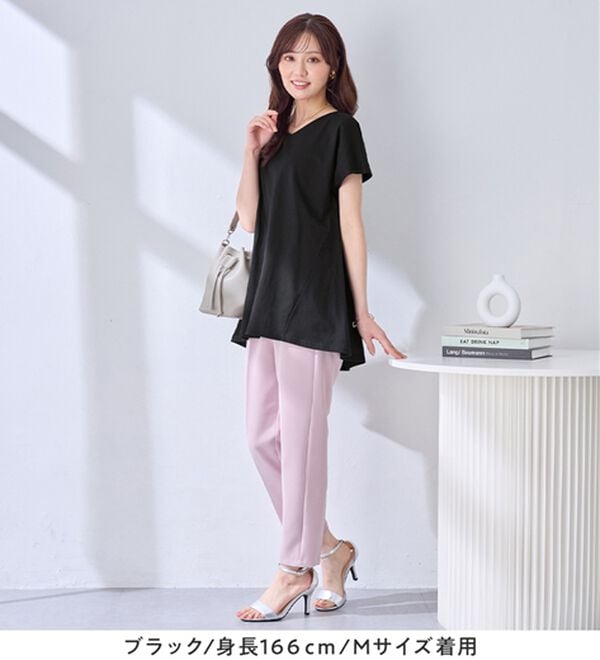 alotta（アロッタ）の「【接触冷感】細見え切替！ＡラインフレアチュニックＴシャツ（チュニック）」｜詳細画像