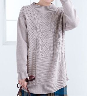 BELLUNA（ベルーナ）の「パッチワーク調ケーブルニットチュニック（チュニック）」｜詳細画像