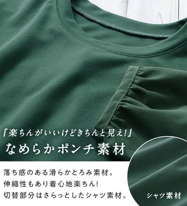 Viola e Viola（ヴィオラ エ ヴィオラ）の「なめらかポンチ異素材切替フレアートップス（カットソー）」｜詳細画像