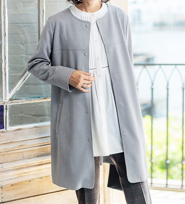 BELLUNA（ベルーナ）の「スエード調ノーカラーロング丈ジャケット（ノーカラージャケット）」｜詳細画像