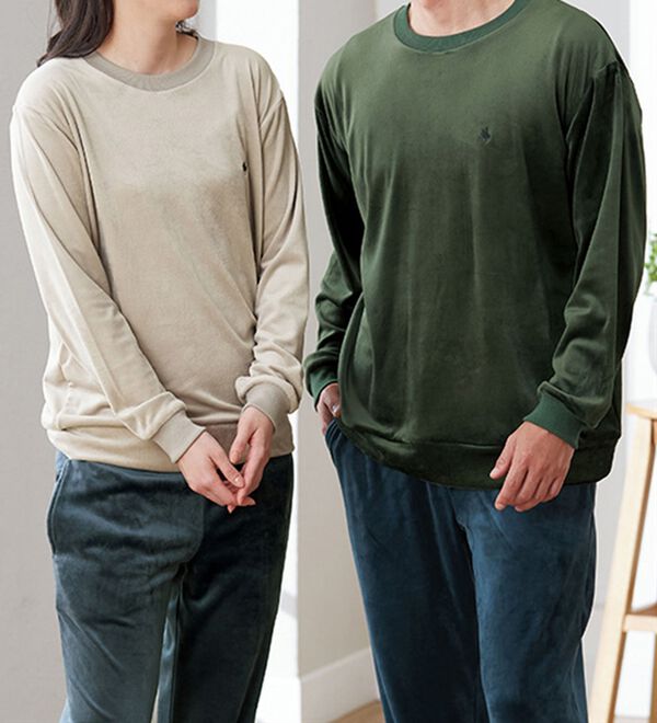 「＜ポロ・ビーシーエス＞なめらかベロアタッチストレッチＴスーツ（メンズルームウェア）」｜詳細画像