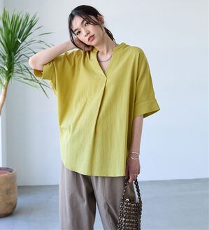 BELLUNA（ベルーナ）の「綿１００％楊柳素材ドルマンチュニック（チュニック）」｜ライム