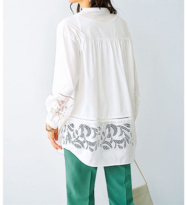 BELLUNA（ベルーナ）の「リーフ柄レース切替シャツチュニック（チュニック）」｜詳細画像