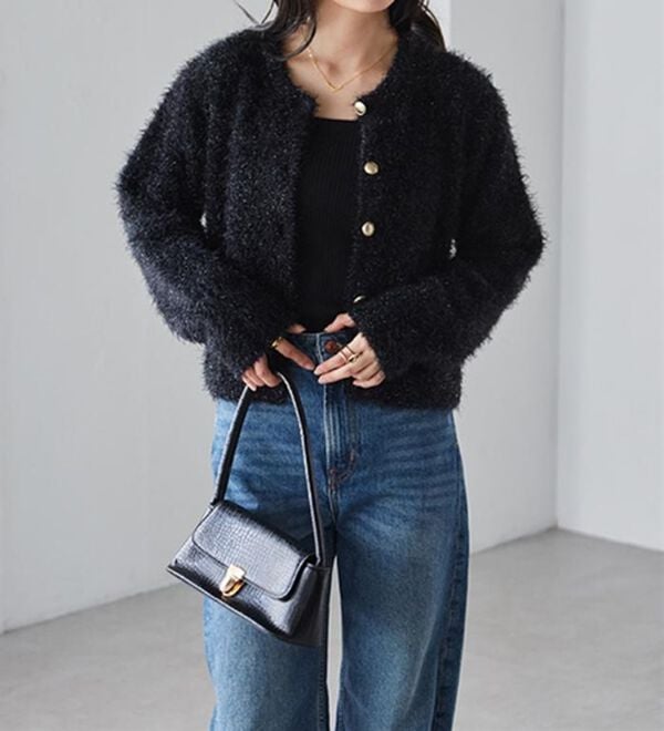 RANAN（ラナン）の「ゴールド調ボタンラメシャギーカーディガン（ニットカーディガン）」｜詳細画像