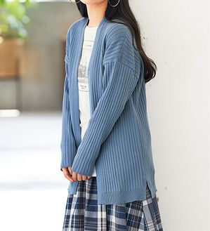 BELLUNA（ベルーナ）の「ハピネスコットン１００％ニットリブトッパーカーディガン（ニットカーディガン）」｜ブルー