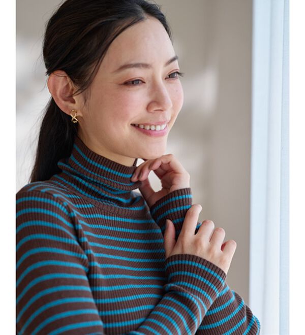 ＆cocochi＞ハピネスコットン100％×吸湿発熱リブタートルニット