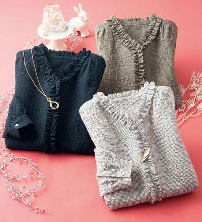 ルフラン（ルフラン）の「【３色組】タックフリルの大人ブラウス（ブラウス）」