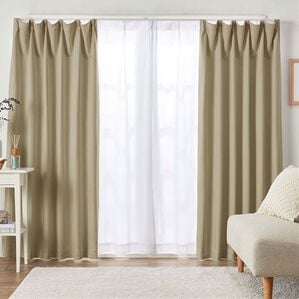 iellio（イエリオ）の「１・２級遮光＆断熱保温＆ＵＶ見えにくいレース付カーテンセット＜４枚組・遮光１級・洗える・無地・レースカーテン・新生活＞（ドレープカーテン）」｜サンドベージュ（Ｌｕｎｅ）