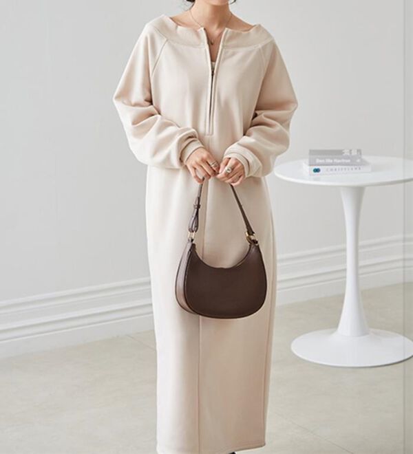 RANAN（ラナン）の「裏起毛ハーフジップワンピース（ロングワンピース）」｜詳細画像