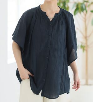 A HAPPY MARILYN（アハッピーマリリン）の「【Ｌ～６Ｌ】【風通るプレミアム】フレアスリーブワイドブラウス（ブラウス）」｜ネイビー