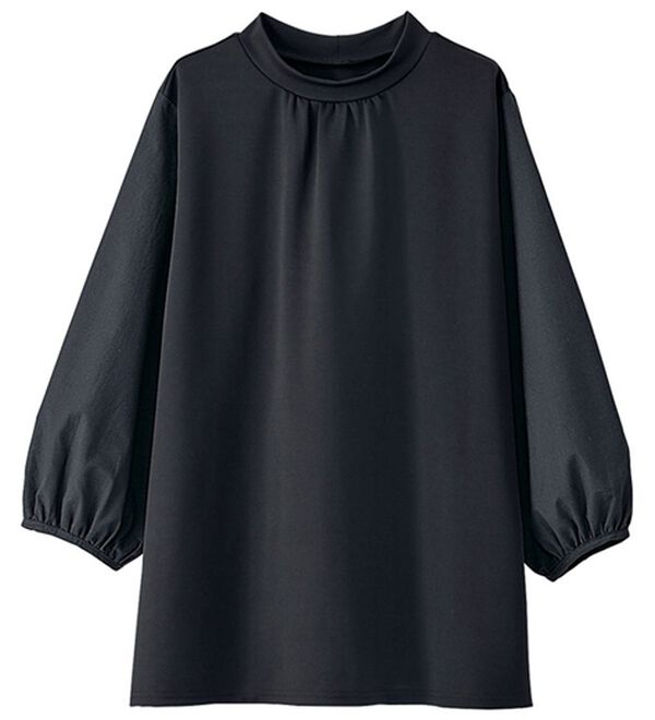 BELLUNA（ベルーナ）の「袖異素材切替ハイネックプルオーバー（カットソー）」｜黒